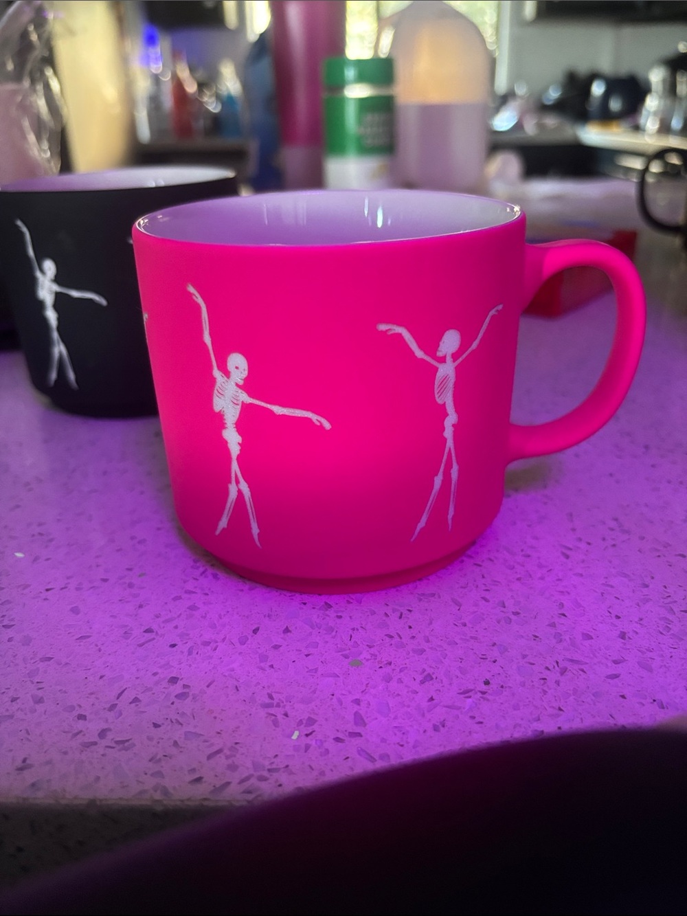 Bright Pink Skeleton Ceramic Mug with Dancing Skeletons